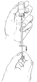 Trimix injection Step 5: Draw Trimix medication into syringe with vial inverted — ICI erectile dysfunction treatment guide